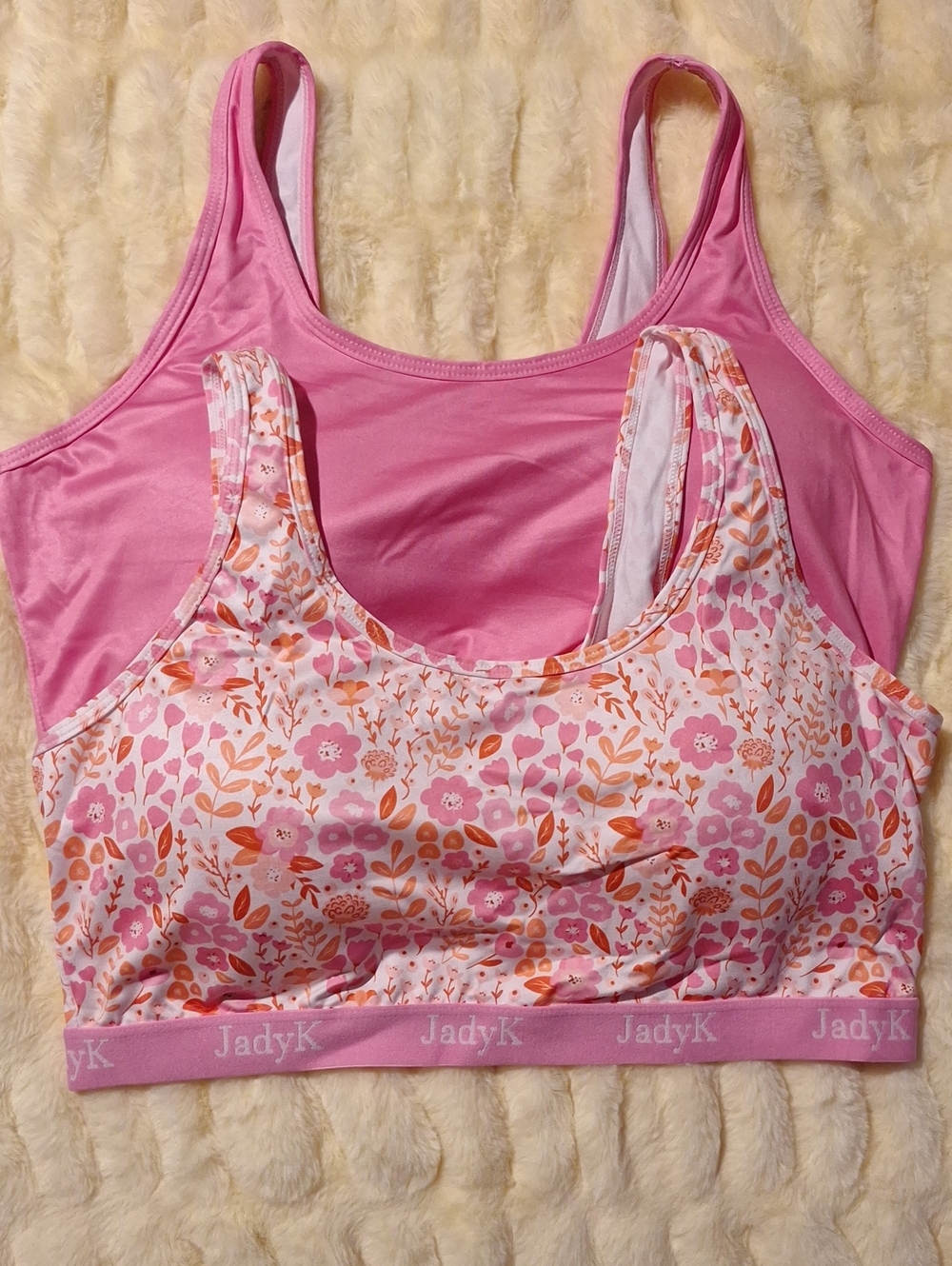 JadyK Pink Floral & Solid Sports Bralette Duo With Helping Hands